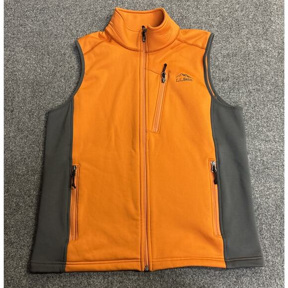 LL Bean Men's Medium Orange/Gray Fleece Lined Vest Pockets Logo Outdoor Hike - Picture 1 of 6